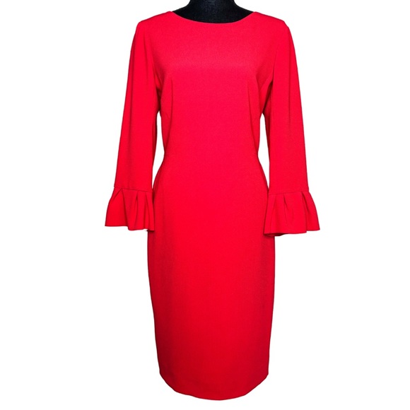 Paule Ka Red Bell Sleeve Sheath‎ Dress Size 38 US Size 6 - Picture 1 of 13